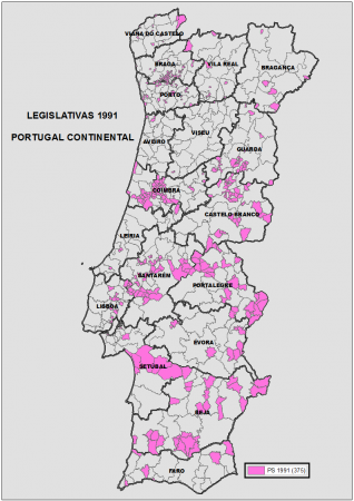 Freguesias onde o PS foi o partido mais votado em 1991.